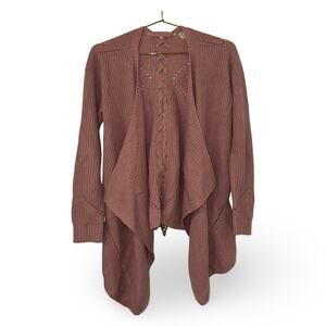 Pink Rose Mauve Open Knit Drape Cardigan XS Boho Festival Sweater